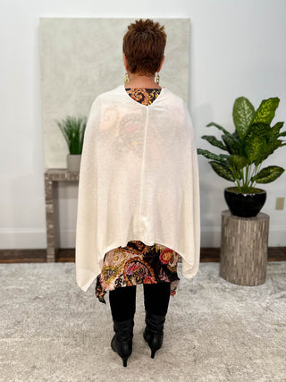 Dolma Cashmere Poncho Topper, Ivory - Statement Boutique