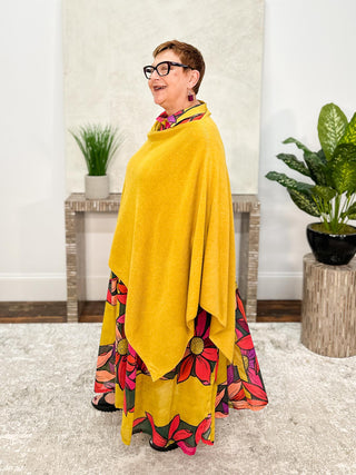 Dolma Cashmere Poncho Topper, Lotta Yellow - Statement Boutique
