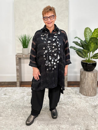 Dress To Kill Artist Smock, Black Dotted Stripe Burnout - Statement Boutique