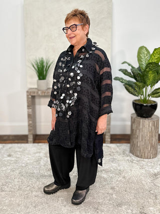 Dress To Kill Artist Smock, Black Dotted Stripe Burnout - Statement Boutique