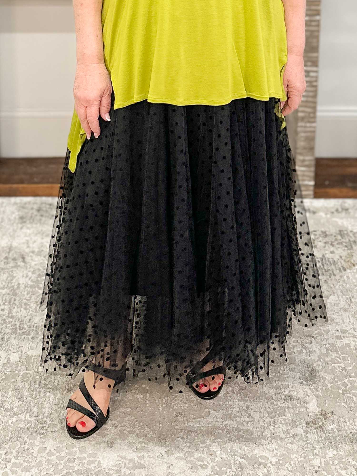 Mesh Skirt Black Dotted