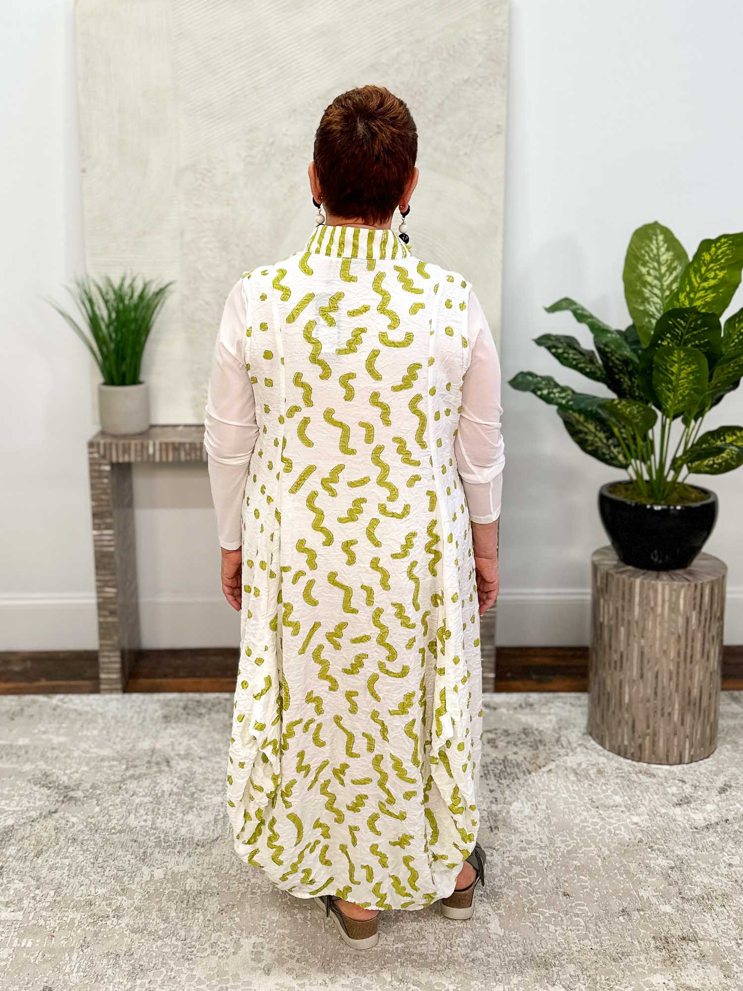 Dress To Kill Sleeveless Placket Dress, White Kiwi Squiggle Stripe - Statement Boutique