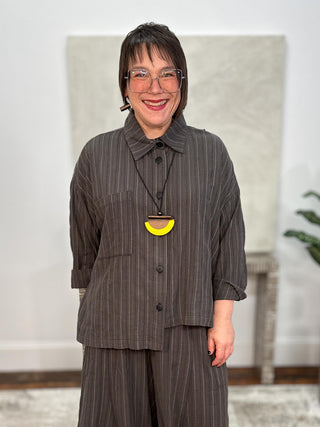 Hi Lo Shirt, Putty Mustard Stripe