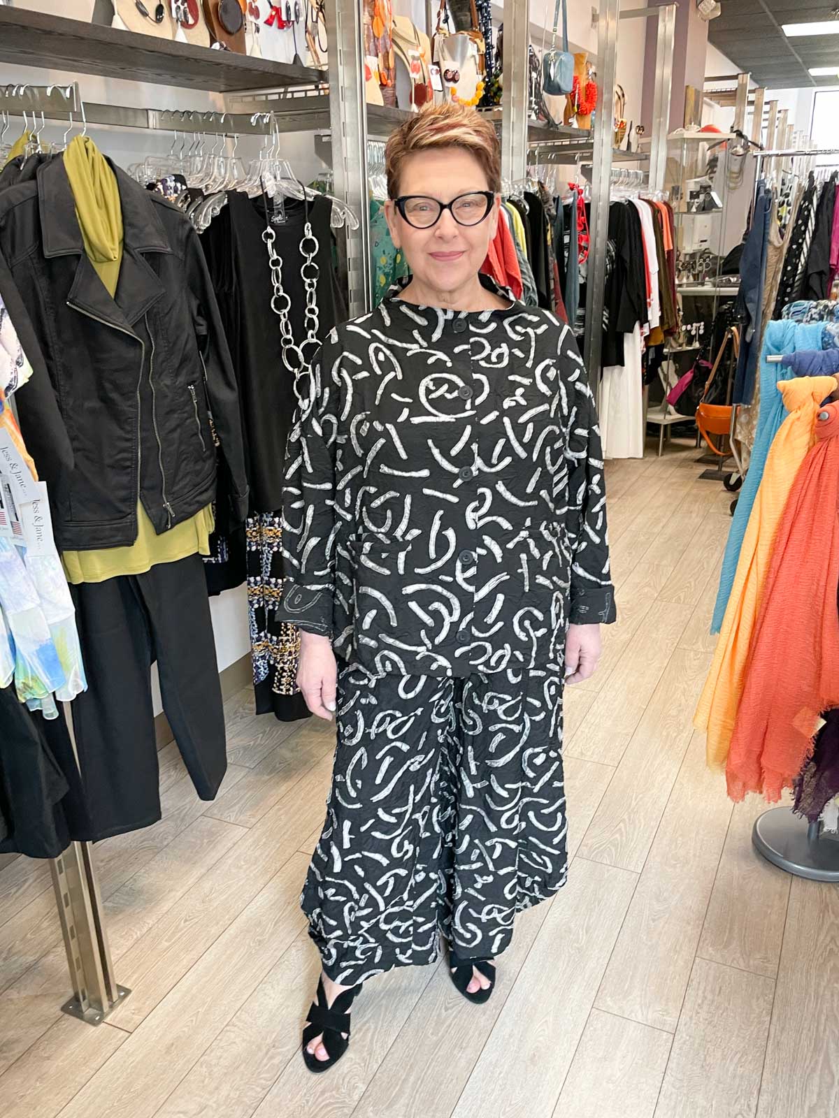 Dress To Kill Fly Pant, Black Squiggle - Statement Boutique