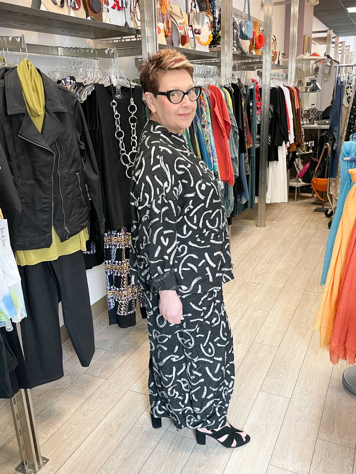 Dress To Kill Fly Pant, Black Squiggle - Statement Boutique