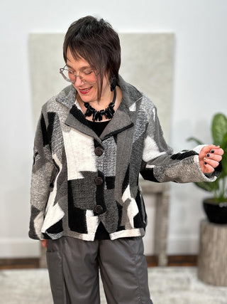 Kam Coat, Black White Abstract