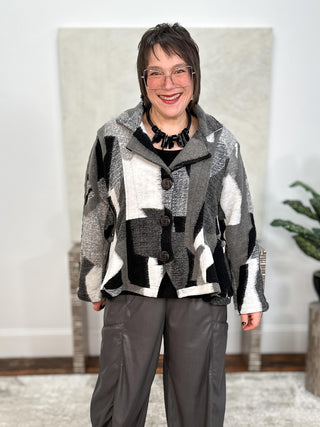 Kam Coat, Black White Abstract