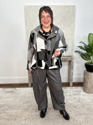 Kam Coat, Black White Abstract