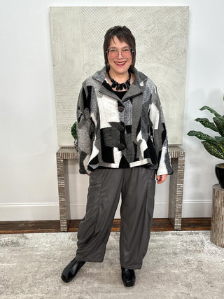 Kam Coat, Black White Abstract