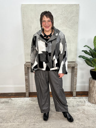Kam Coat, Black White Abstract