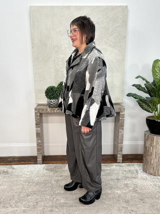 Kam Coat, Black White Abstract
