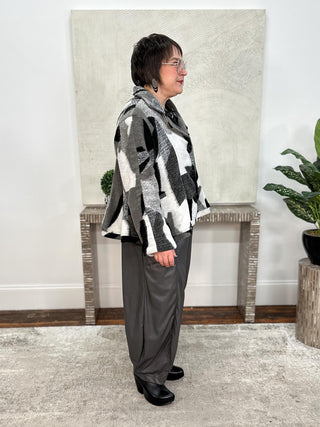 Kam Coat, Black White Abstract