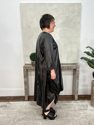 Long Sleeve Glamour Dress, Black Crinkle Pleather