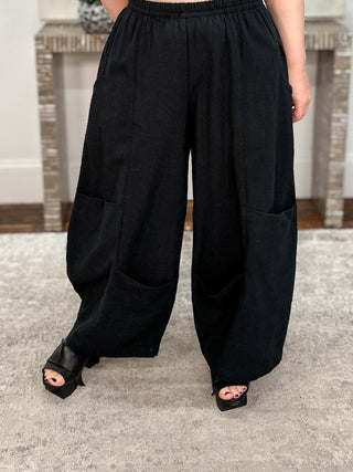 Multi Pocket Pant, Heavy Black Cotton Linen