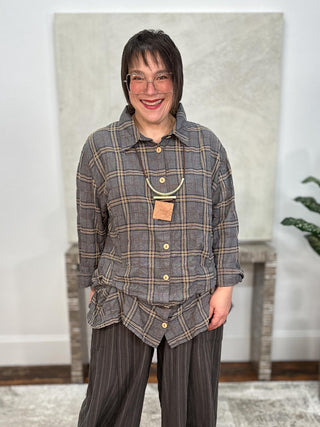 Short Tucked Up Shirt, Denim Mustard Plaid