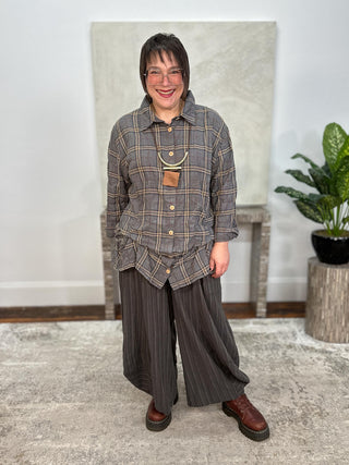 Short Tucked Up Shirt, Denim Mustard Plaid