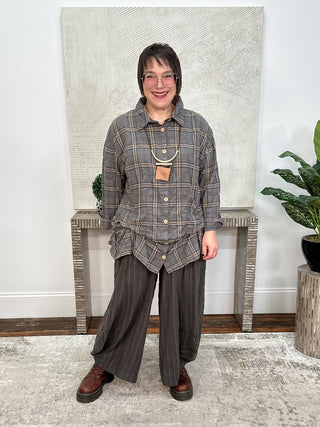 Short Tucked Up Shirt, Denim Mustard Plaid