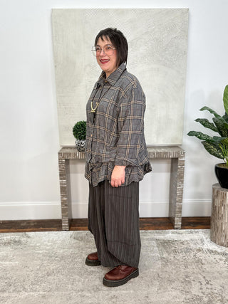 Short Tucked Up Shirt, Denim Mustard Plaid