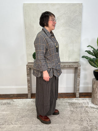 Short Tucked Up Shirt, Denim Mustard Plaid