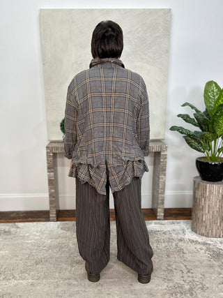 Short Tucked Up Shirt, Denim Mustard Plaid
