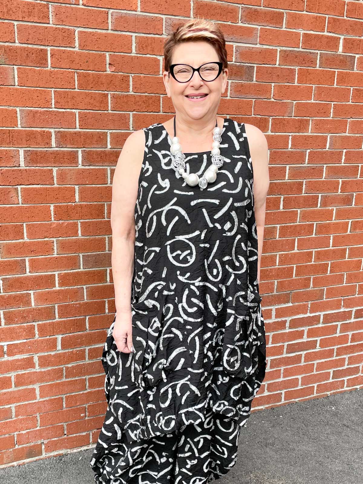 Dress To Kill Sleeveless Elastic Bottom Tunic, Black Squiggle - Statement Boutique