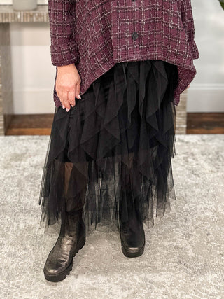 Dress To Kill Mesh Skirt, Black Ruffle - Statement Boutique
