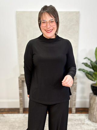 Echo Mock Neck Top, Long Sleeve, Black