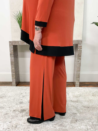 Eva Varro High Waist Layered Long Pants, Cinnabar/Black - Statement Boutique