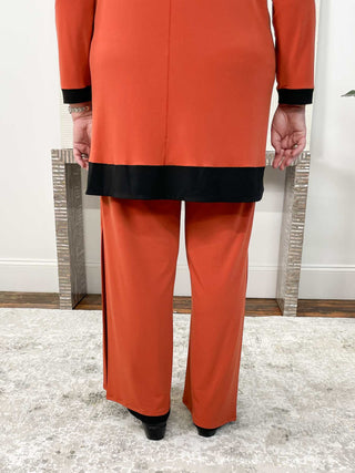 Eva Varro High Waist Layered Long Pants, Cinnabar/Black - Statement Boutique