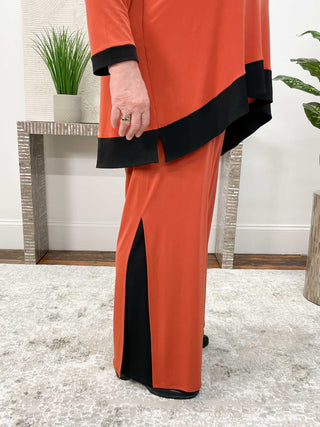 Eva Varro High Waist Layered Long Pants, Cinnabar/Black - Statement Boutique