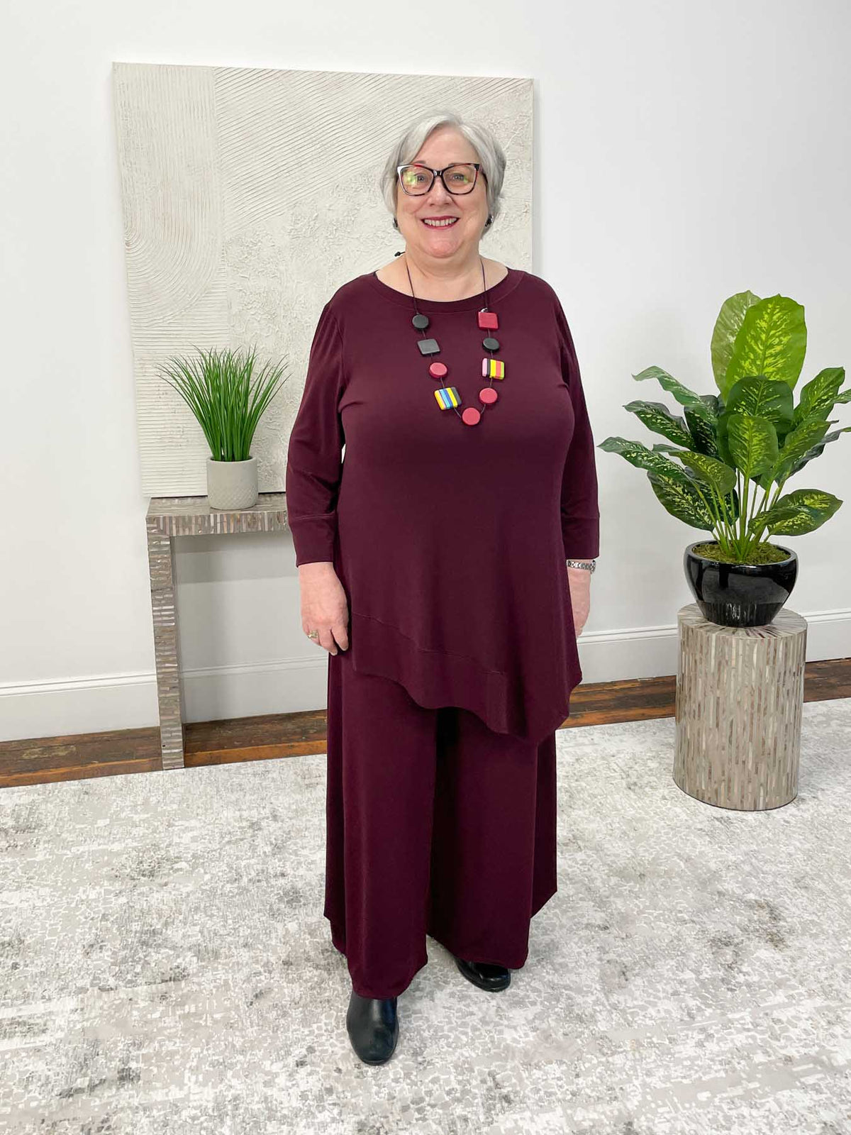 Eva Varro Savannah Boat Neck Tunic, Grape - Statement Boutique