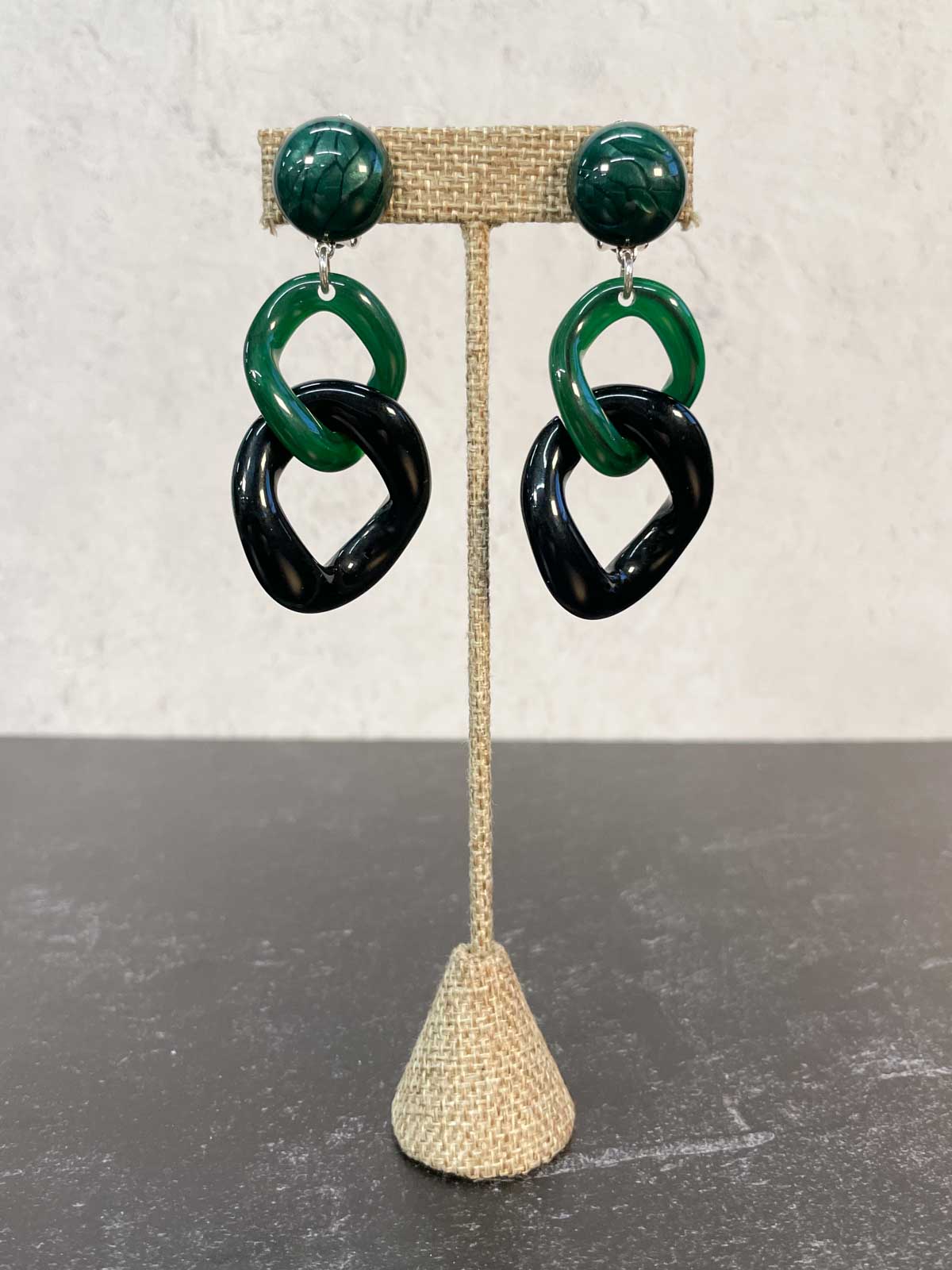 Francine Bramli Maille 24 Earrings, Black/Dark Green Marble - Statement Boutique