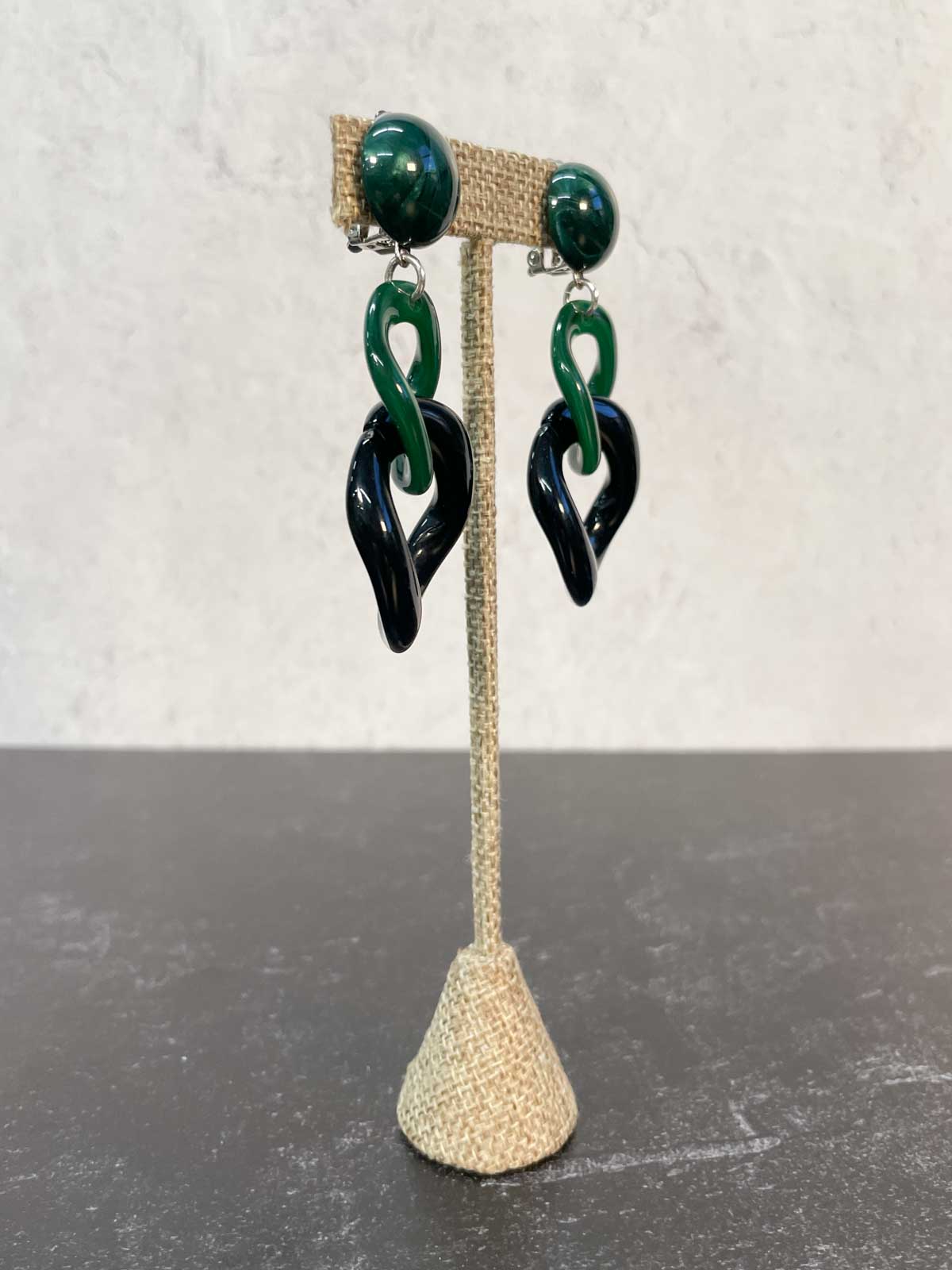Francine Bramli Maille 24 Earrings, Black/Dark Green Marble - Statement Boutique