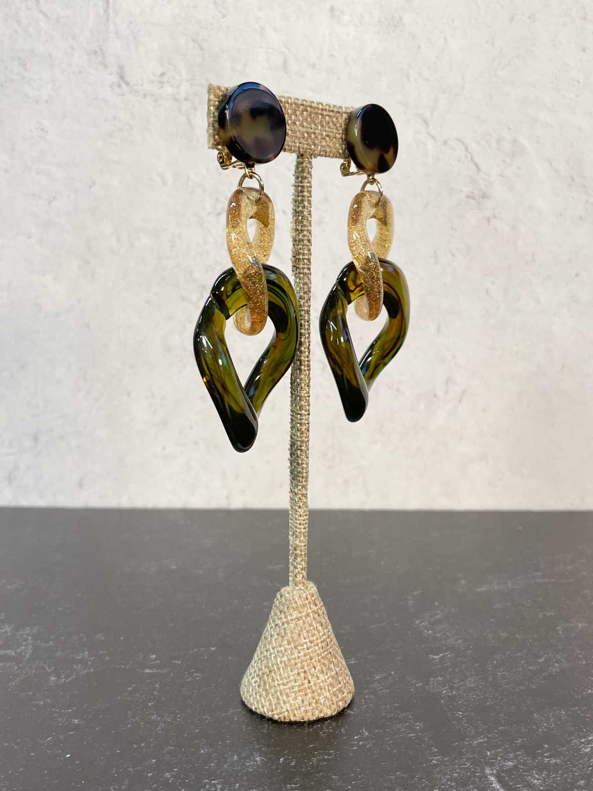 Francine Bramli Maille 26 Earrings, Olive/Gold Glitter - Statement Boutique