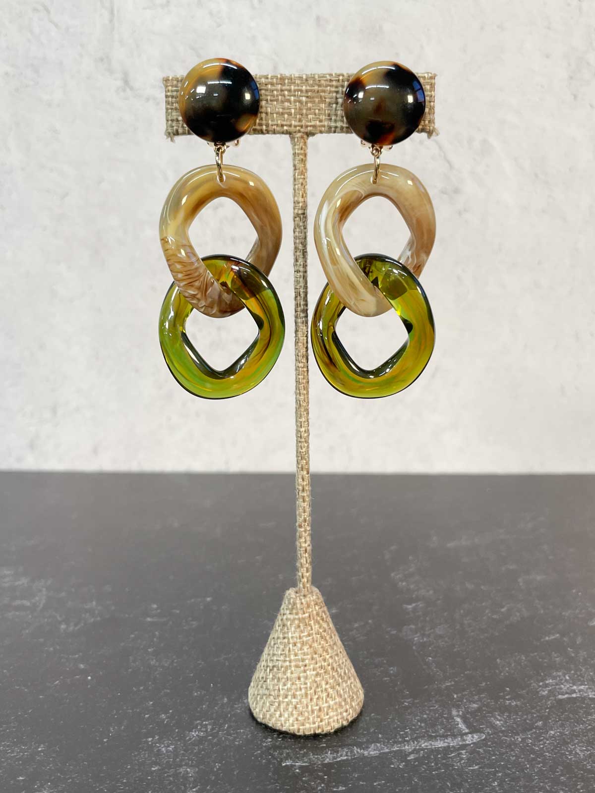 Francine Bramli Maille 24 Earrings, Olive/Taupe Marble - Statement Boutique