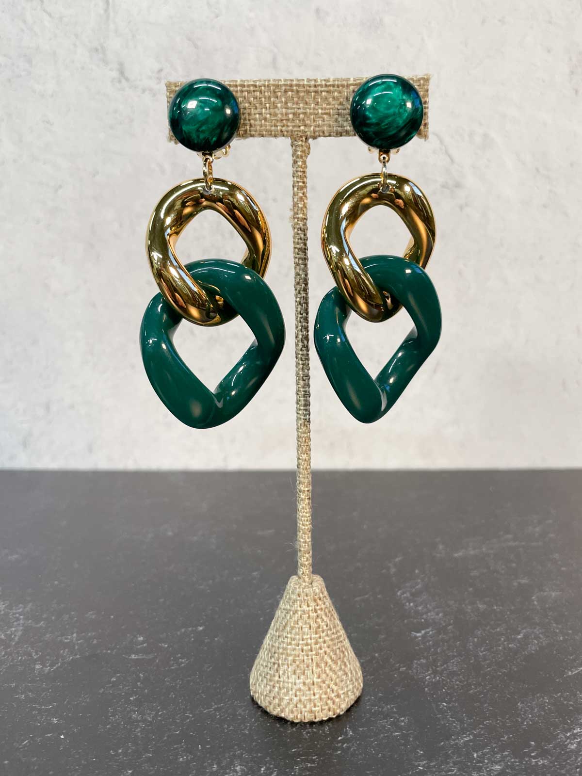 Francine Bramli Maille 32 Earrings, Dark Green/Gold - Statement Boutique
