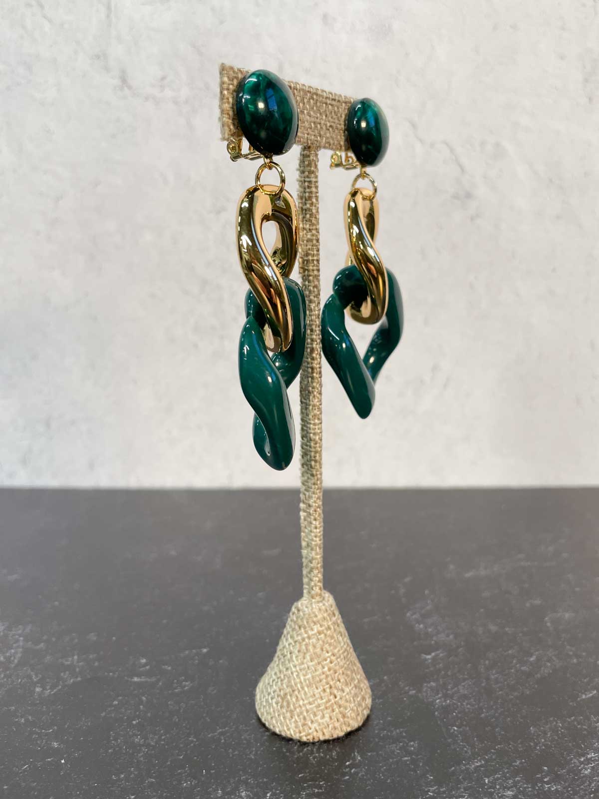 Francine Bramli Maille 32 Earrings, Dark Green/Gold - Statement Boutique