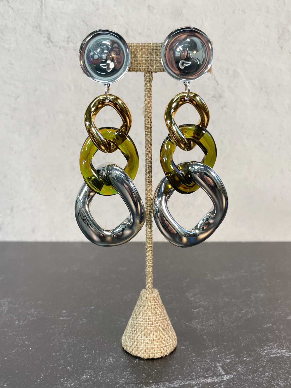 Francine Bramli Maille 48 Earrings, Silver/Olive/Gold - Statement Boutique