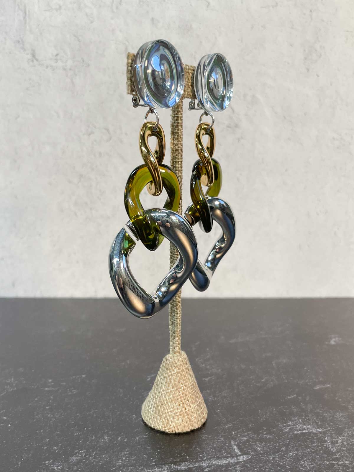 Francine Bramli Maille 48 Earrings, Silver/Olive/Gold - Statement Boutique