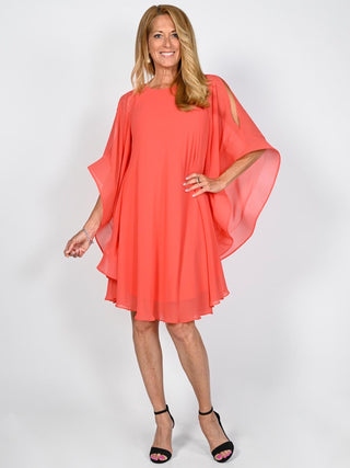 Frank Lyman Bell Sleeve Chiffon Overlay Dress, Fiesta Coral - Statement Boutique