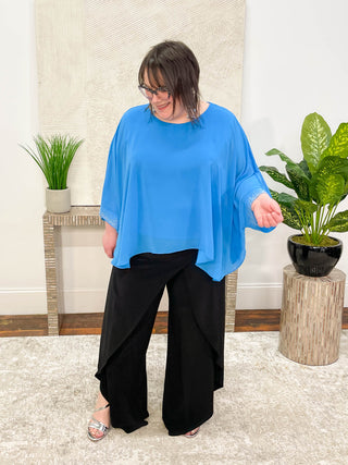 Frank Lyman Shimmer Sleeve Chiffon Overlay Top, Blue - Statement Boutique