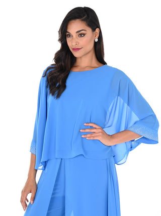 Frank Lyman Shimmer Sleeve Chiffon Overlay Top, Blue - Statement Boutique