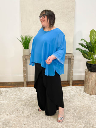 Frank Lyman Shimmer Sleeve Chiffon Overlay Top, Blue - Statement Boutique