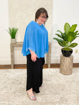 Frank Lyman Shimmer Sleeve Chiffon Overlay Top, Blue - Statement Boutique