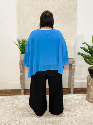 Frank Lyman Shimmer Sleeve Chiffon Overlay Top, Blue - Statement Boutique