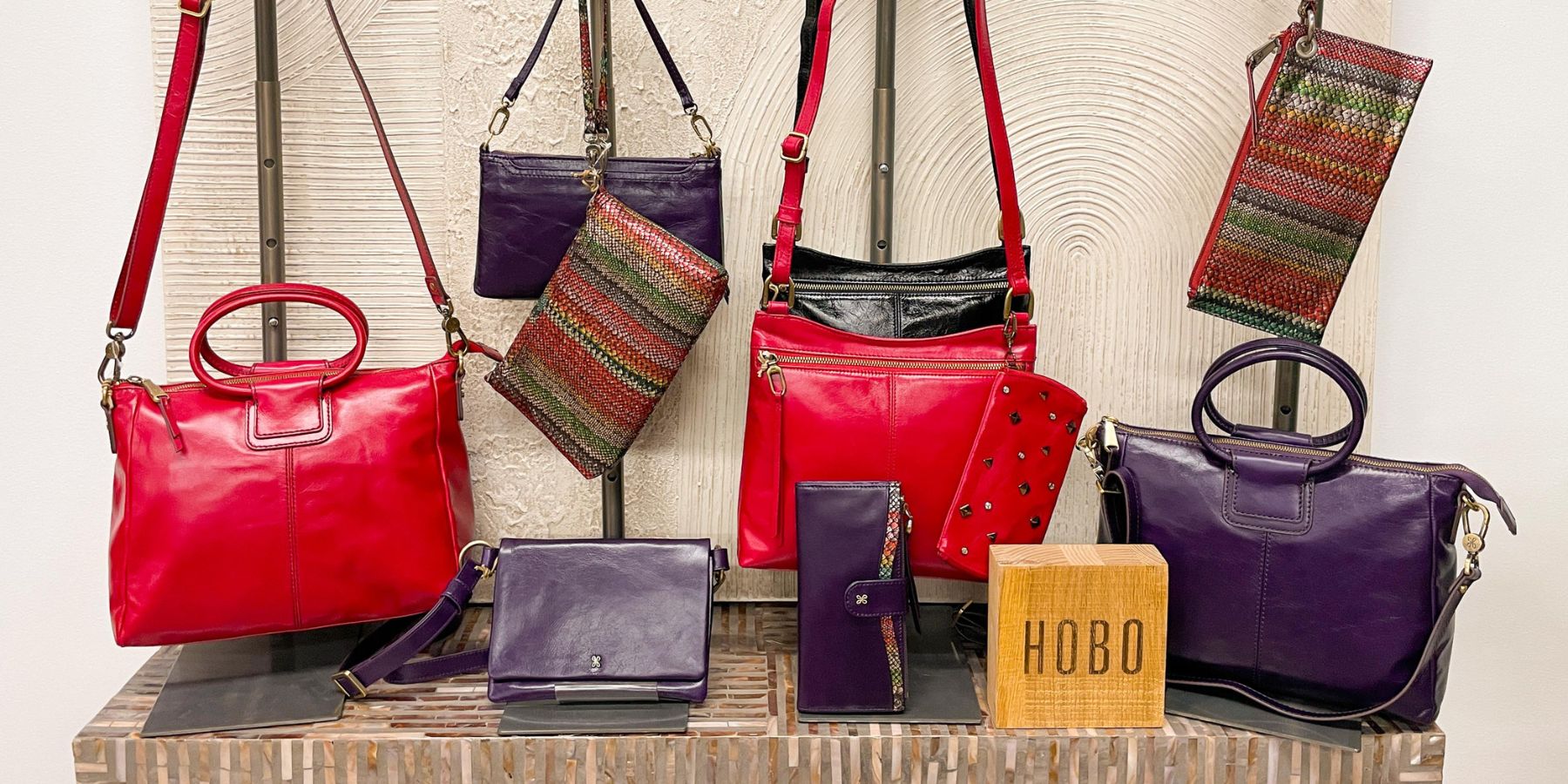 Hobo Leather Goods Deep Purple, Claret and Holiday Stripe