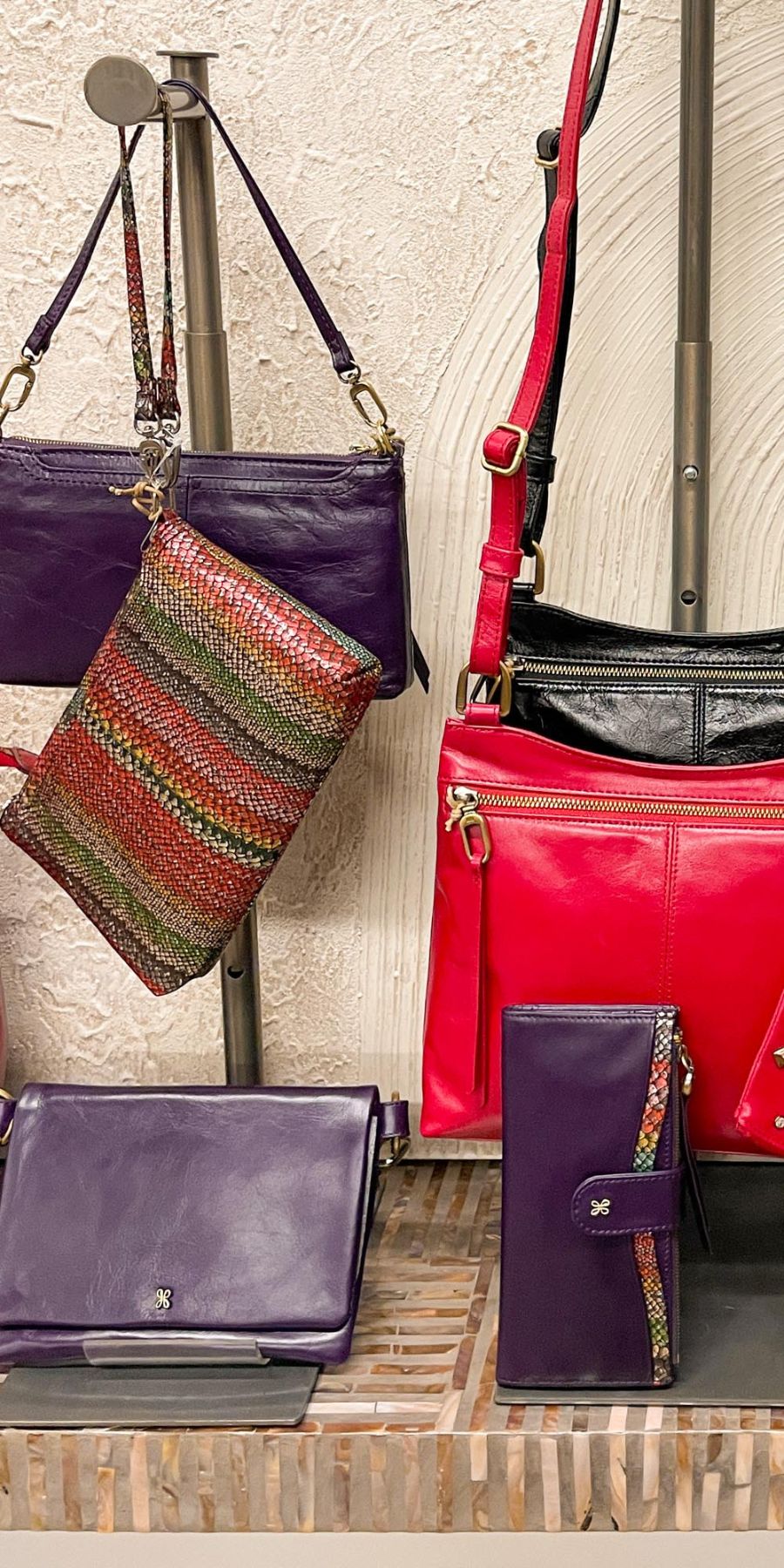 Hobo Leather Goods Deep Purple, Claret and Holiday Stripe