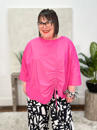 IC Collection Cinch Front Asymmetric Top, Pink - Statement Boutique