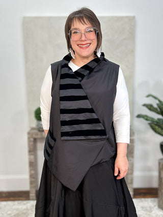 Fuchsia Waistcoat, Velvet Stripe/Black