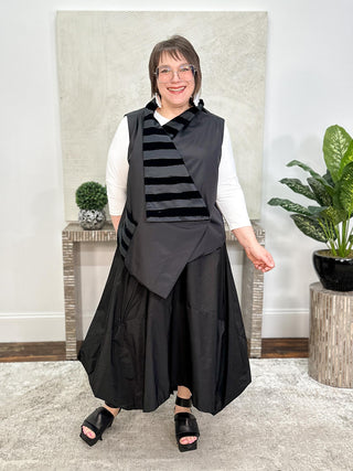 Fuchsia Waistcoat, Velvet Stripe/Black